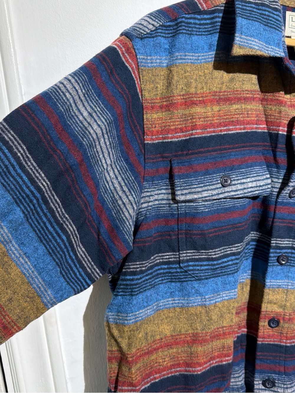 Men's L.L. Bean Chamois Flannel Shirt Southwest/Aztec Stripe Pattern Size L - Picture 3 of 13